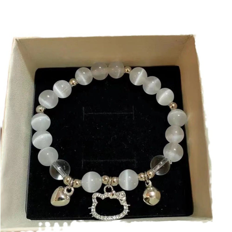 Cat Love Bell Imitation Opal Girlfriends Glaze Bracelet