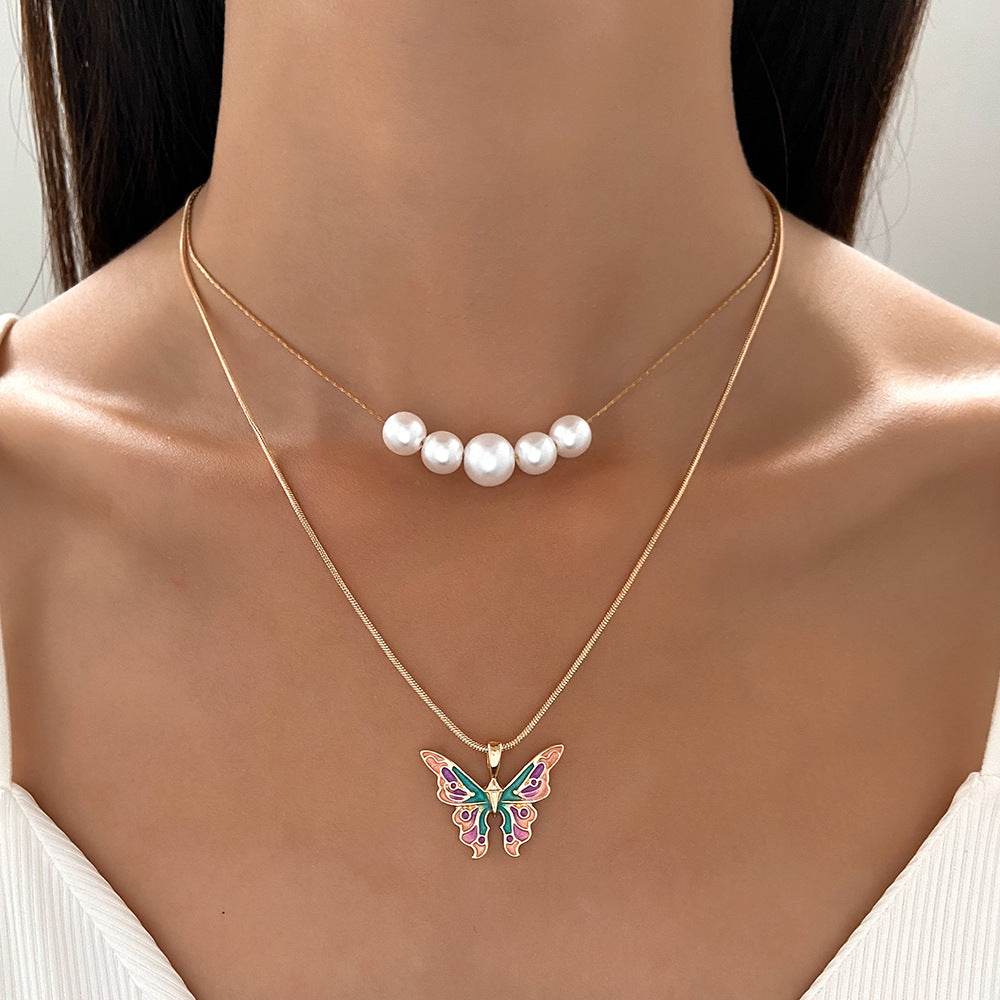 Barbie Princess Butterfly Pearl Double Chain Necklaces