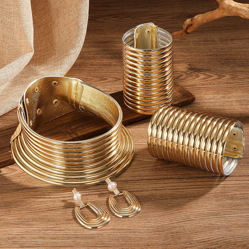Collar Hand Three-piece Exaggerated Snap African Jewelry Set