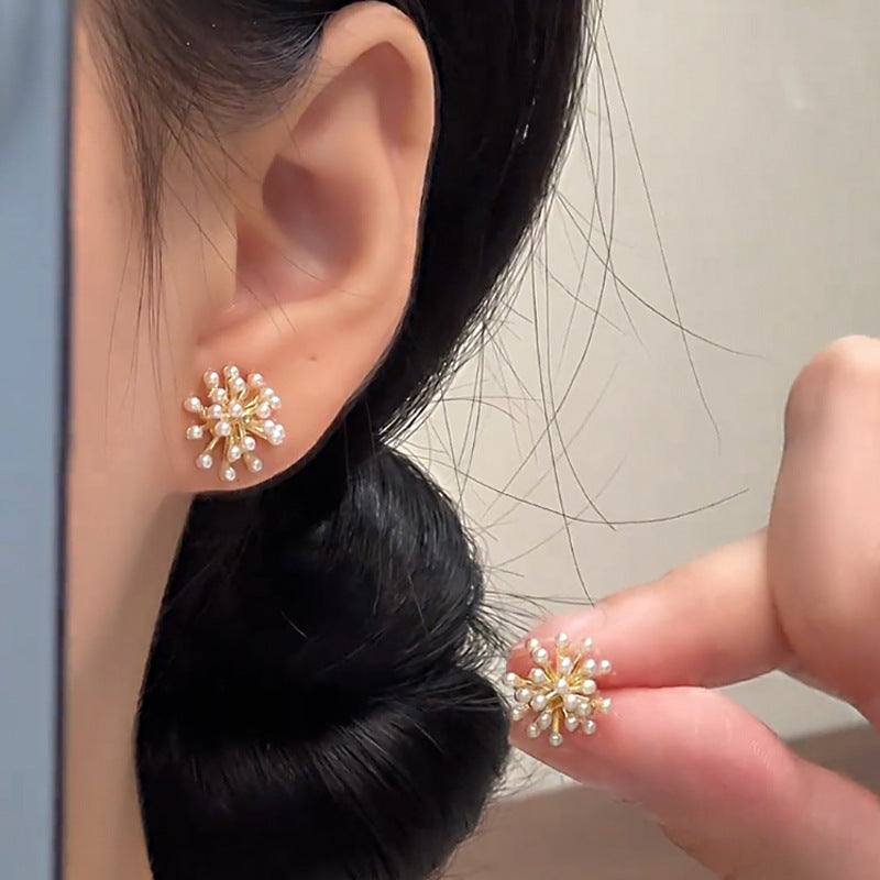 Sier Needle Light Luxury Minority Pearl Stud Earrings