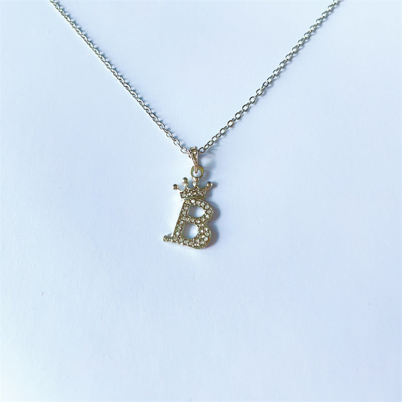 English Letters Full Diamond Pendant Simple Necklaces