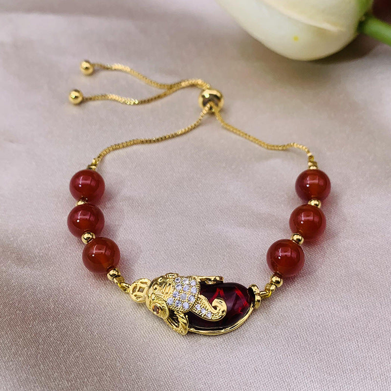 Women's Agate National Fashion Inlaid Red Beaded Small Bracelets