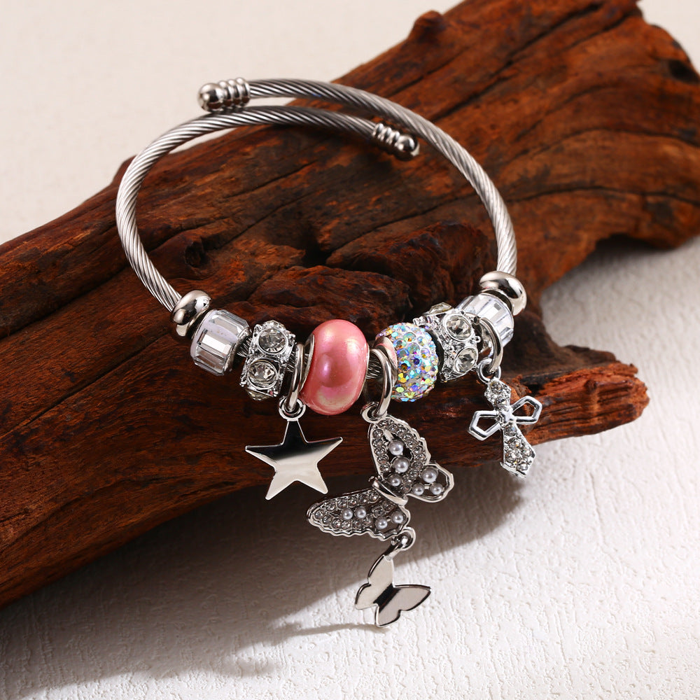 Dora Alloy Diamond Butterfly Adjustable Stainless Bracelets