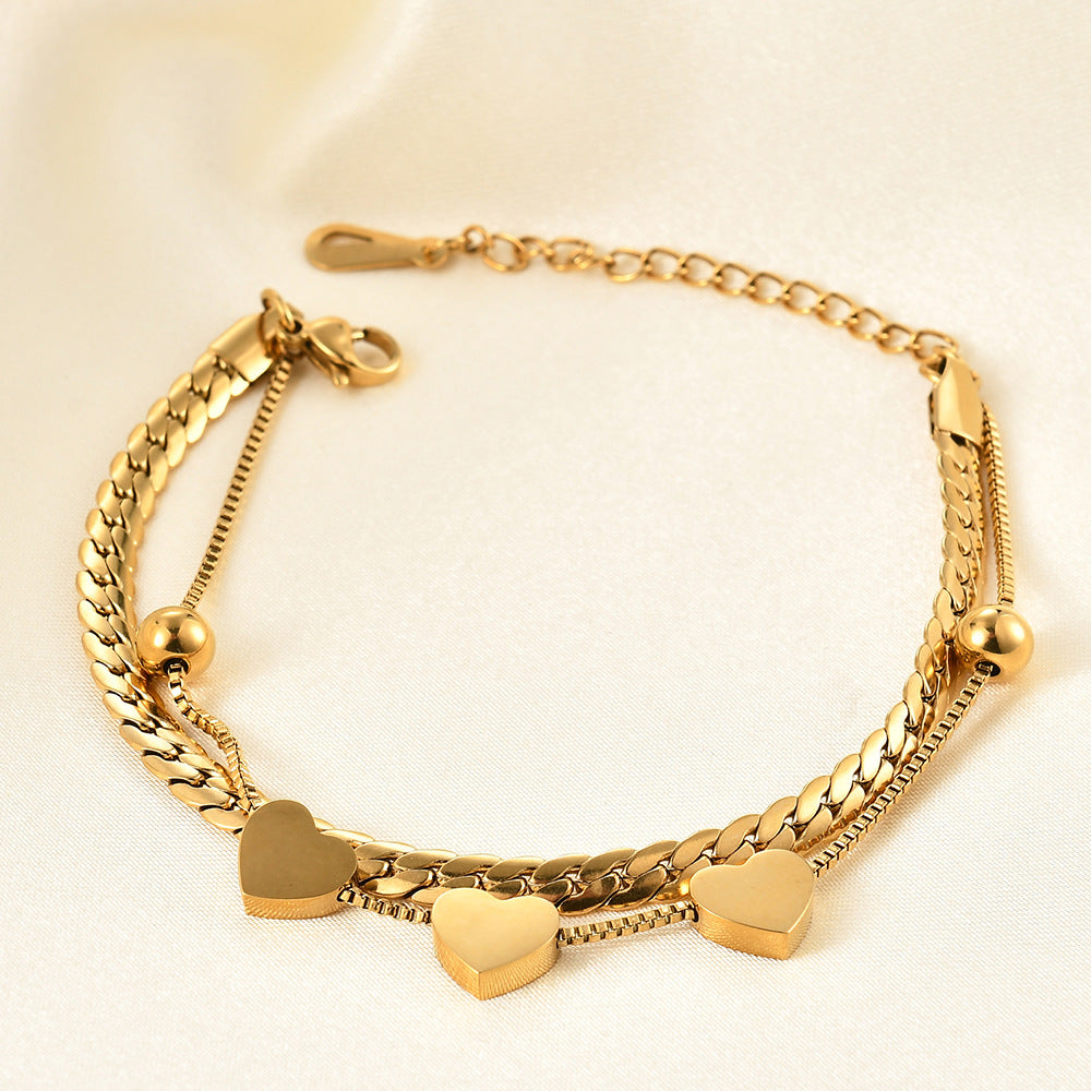 Love Heart Simplicity Gold Stainless Steel Bracelet