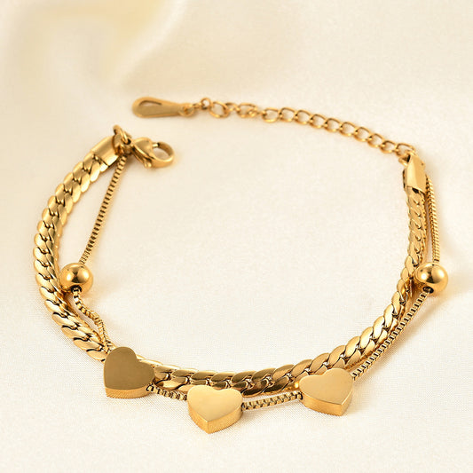 Love Heart Simplicity Gold Stainless Steel Bracelet