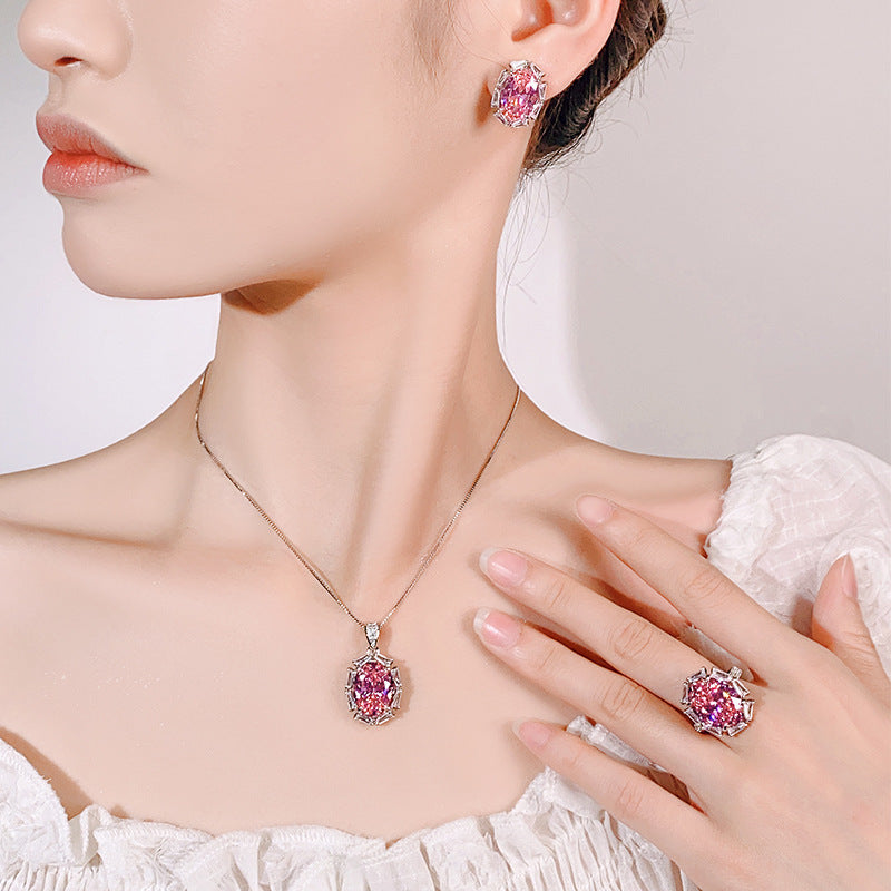 Women's Luxury Fashion Retro High-grade Rose Pink Jewelry Set