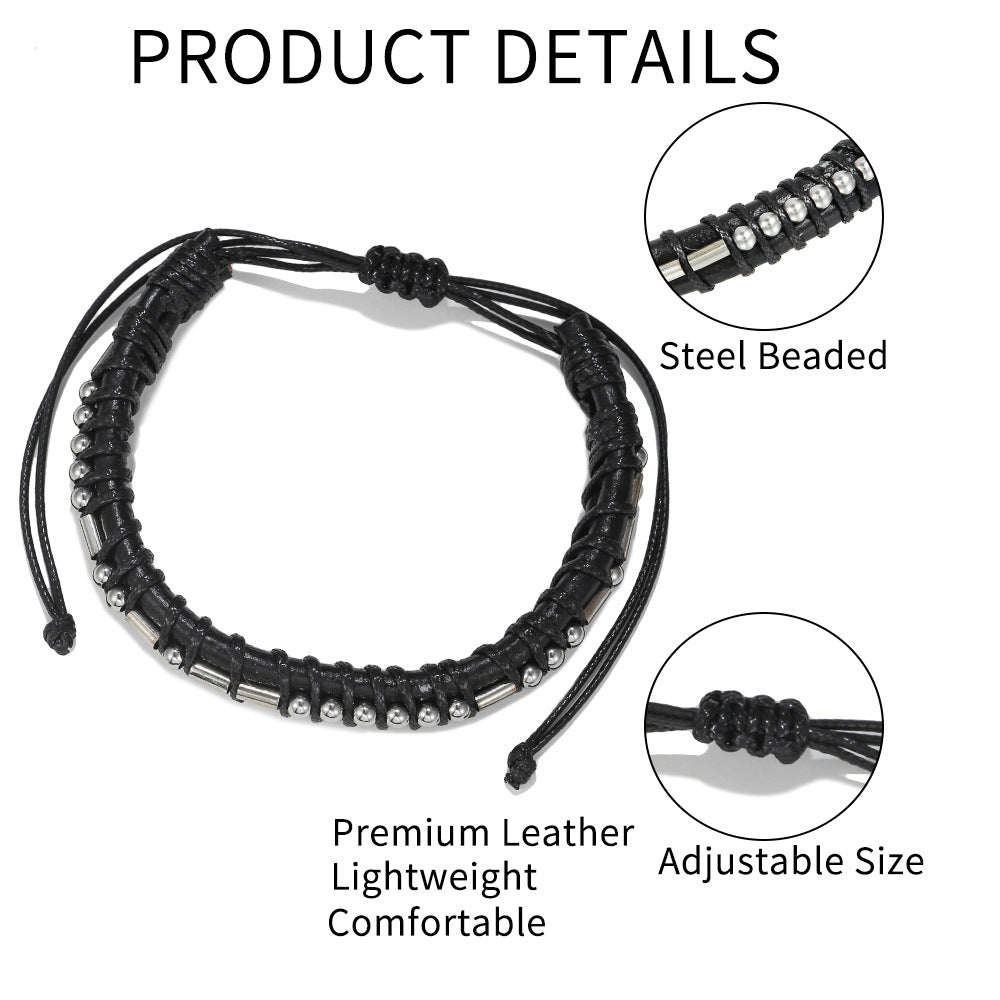 Leather Stainless Steel Moss Password Letter Bracelets