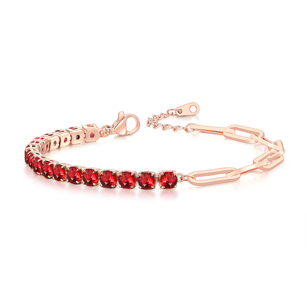 Women's Clip Stitching Tennis Round Zircon Birthstone Bracelets