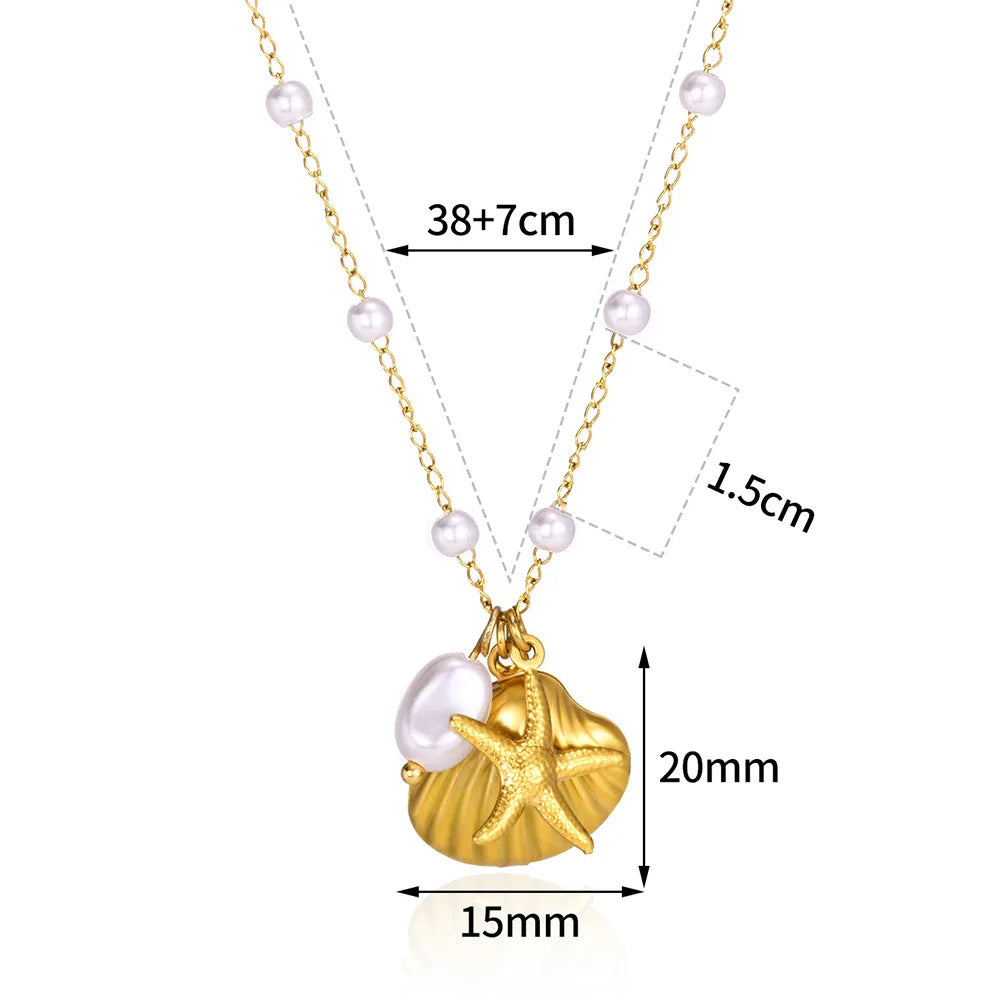 Small Conch Stainless Steel Shell Starfish Ocean Vacation Necklace