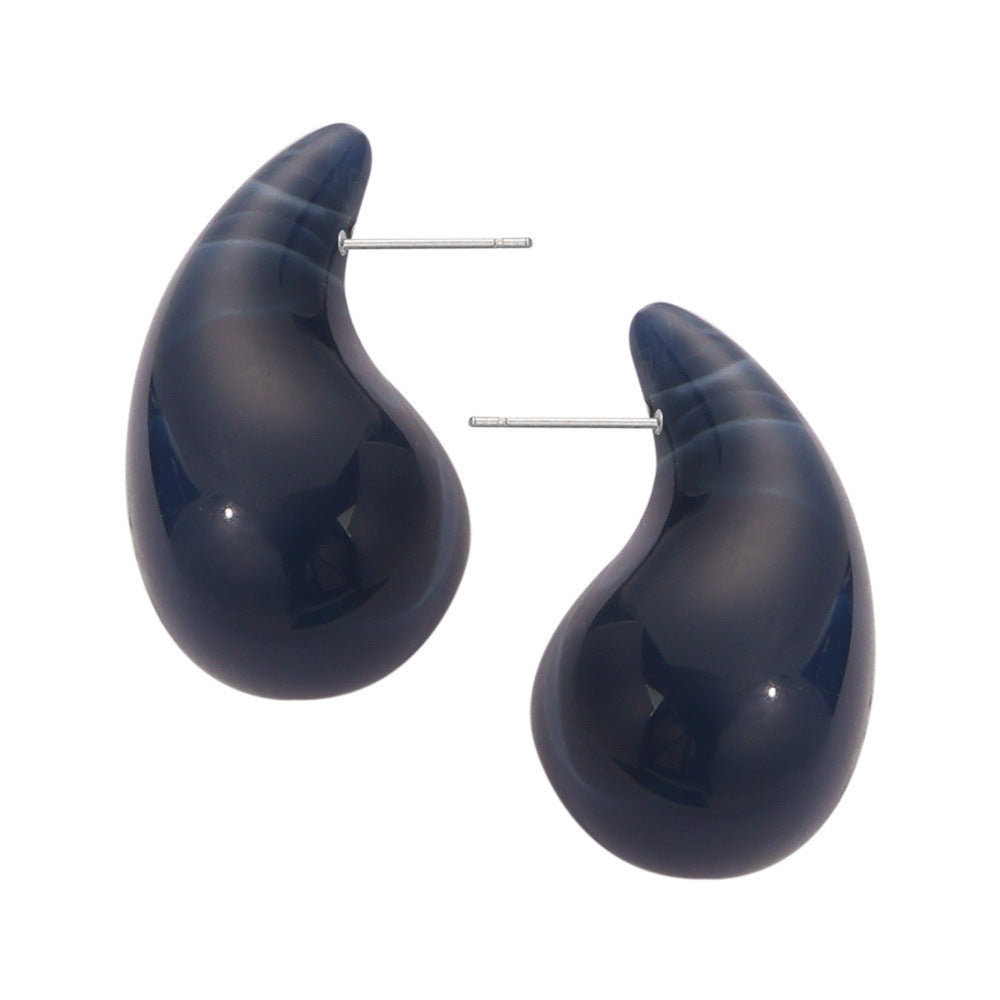 Fashion Simple Casual Style Resin Water Drop Shape Titanium Steel Earrings