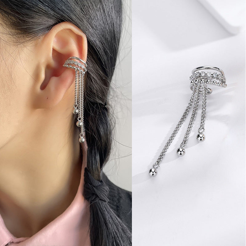 High-grade Long Earless Geometric Tile Chain Ear Clip