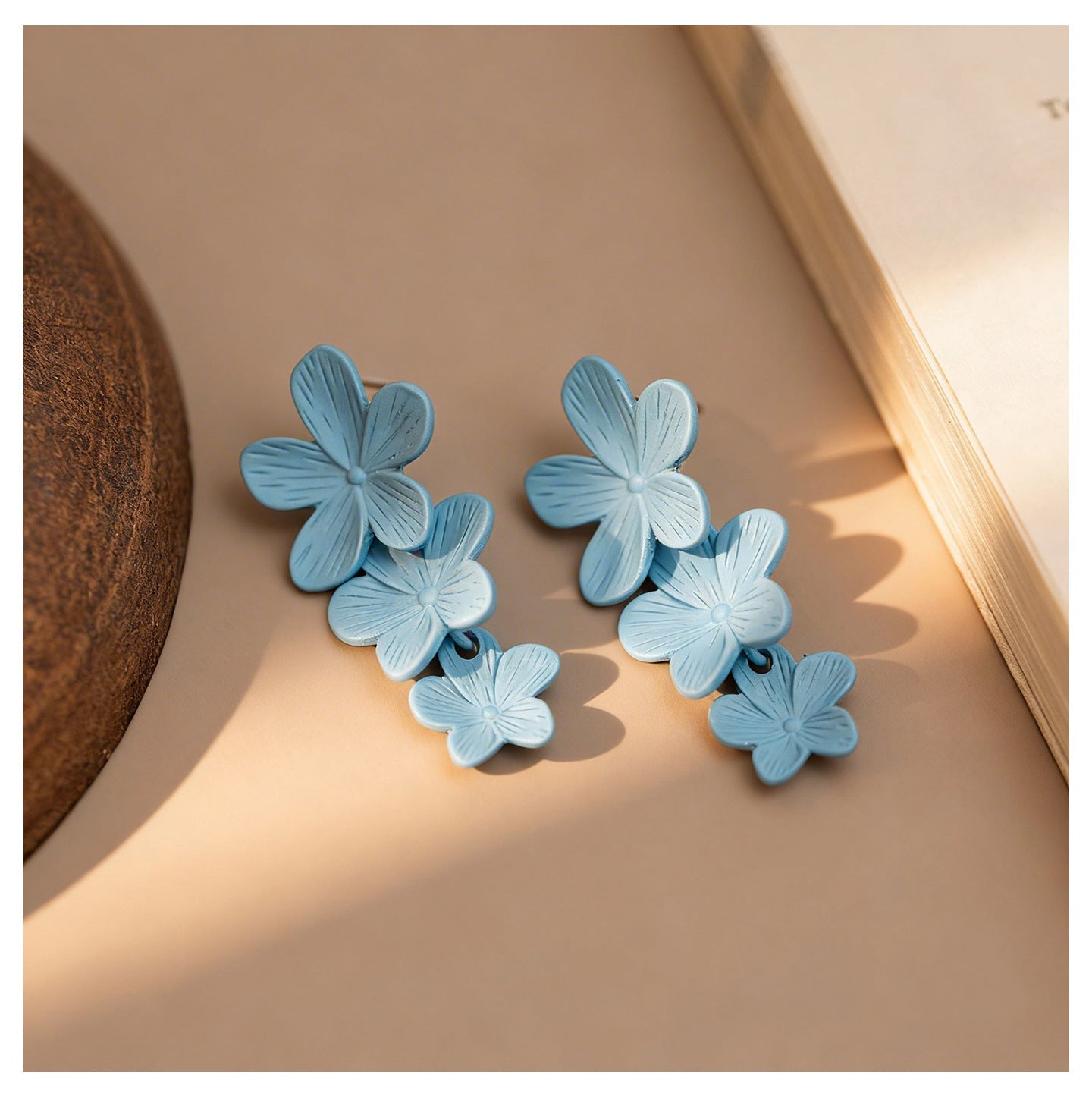 Coil Korean Style Mori Light Blue Small Pattern Eardrops Fresh Earrings