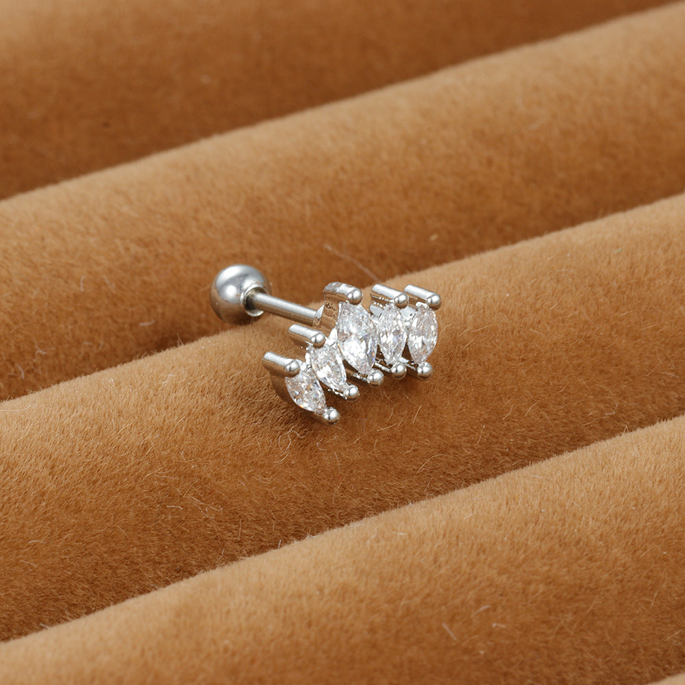 Stainless Steel Thin Rod Ear Micro Inlaid Zircon Stud Earrings