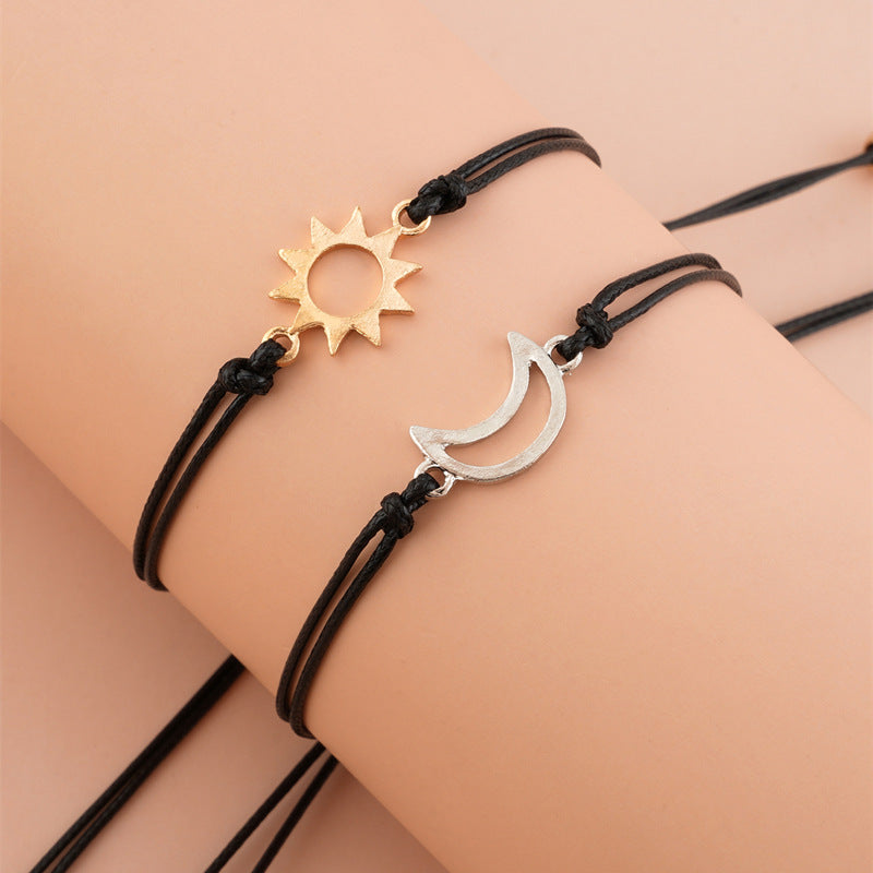 Creative Simple Alloy Sun Moon Wax Line Bracelets