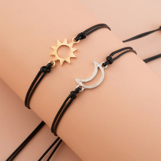 Kreative einfache Legierungs-Sonne-Mond-Wachs-Linie-Armbänder