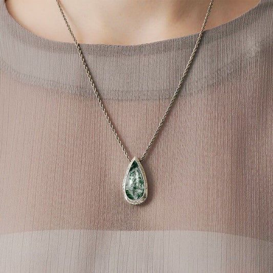 Drop Clavicle Chain Sier Green Moss Necklaces