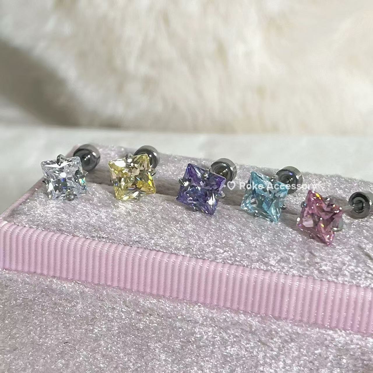 Color Small Rock Candy Sweet Square Rings