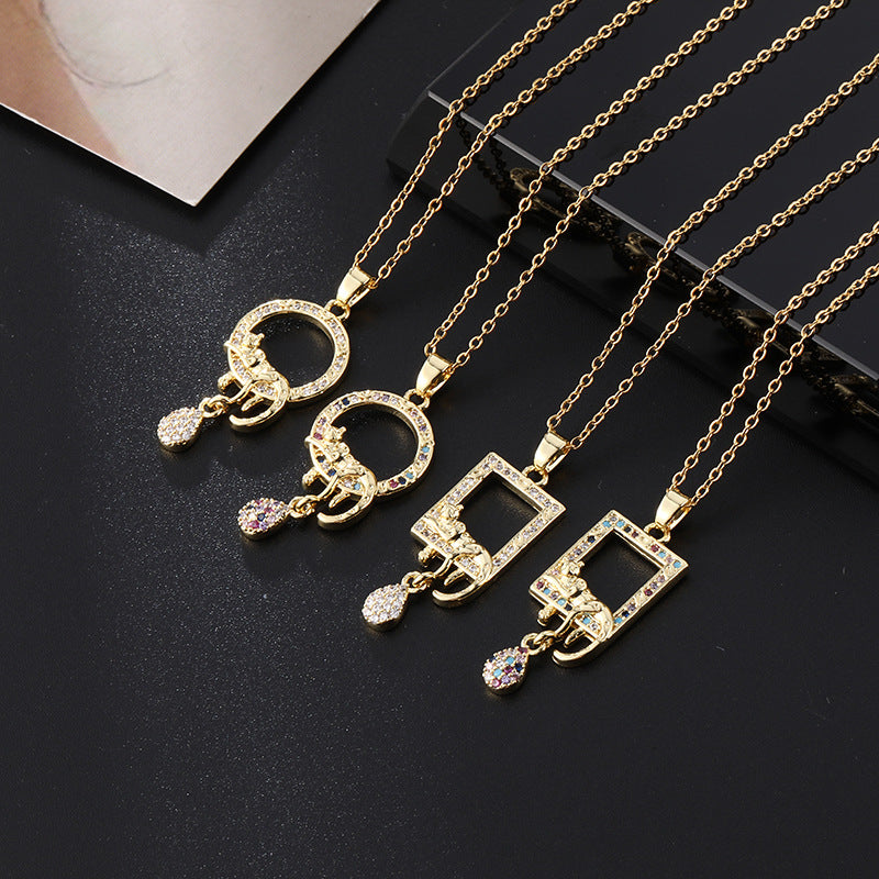 Women's Niche Design Color Zircon Geometric Leopard Necklaces