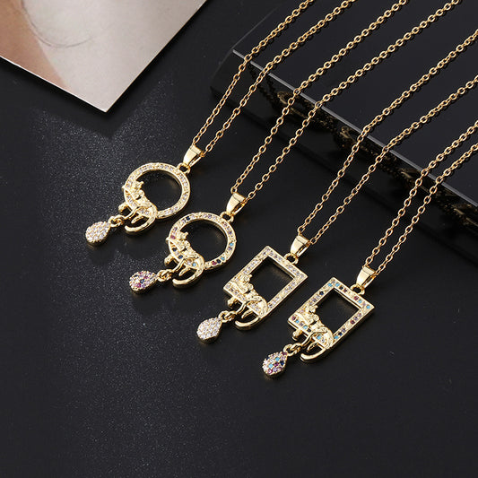 Women's Niche Design Color Zircon Geometric Leopard Necklaces