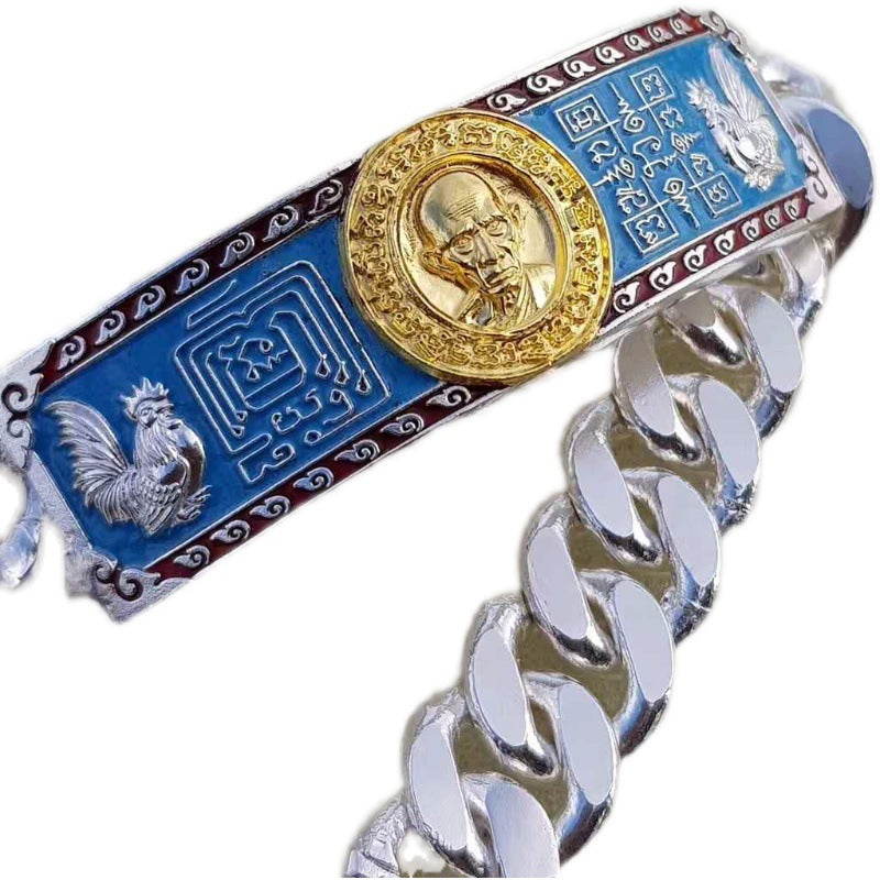 Thailändische Handarbeit, blauer Hintergrund, Pavillon-Tempel, geteilte Armbänder