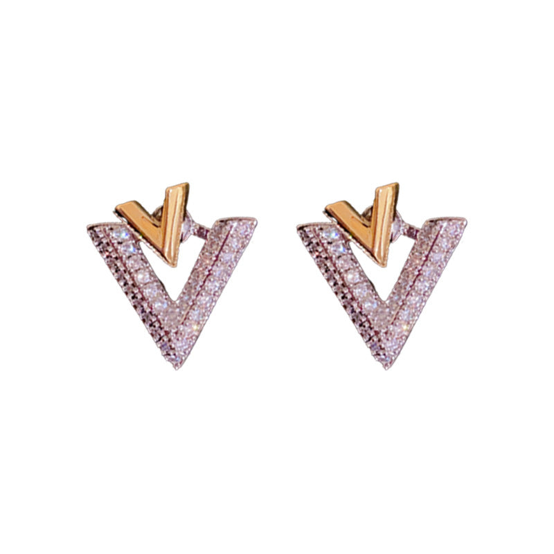 Gold Electroplated Sier Needle Style French Full Diamond One Earrings