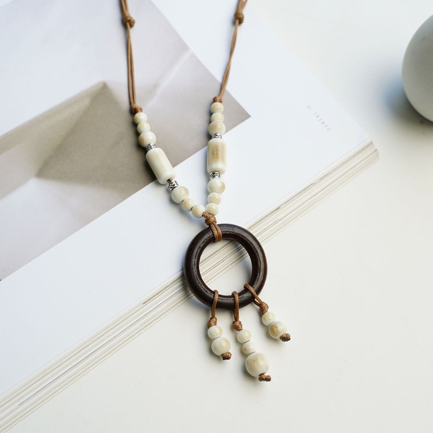 Peace Fu National Fashion Vintage Ceramic Female Longevity Necklaces