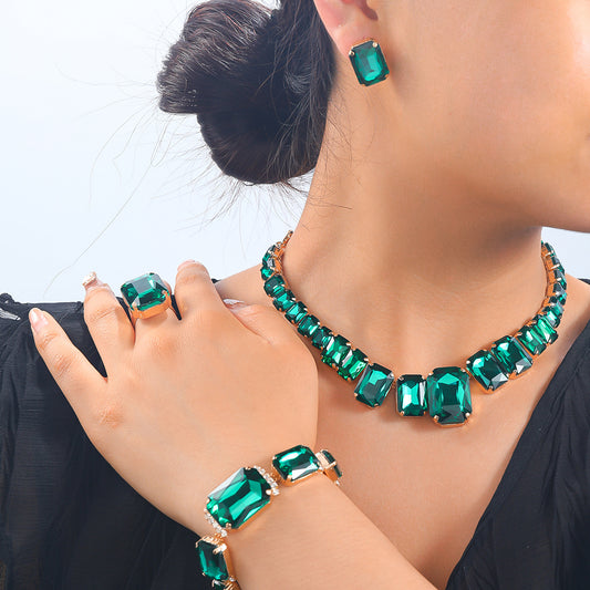 Attractive Popular Women's Exaggerated Rhinestone Square Necklaces
