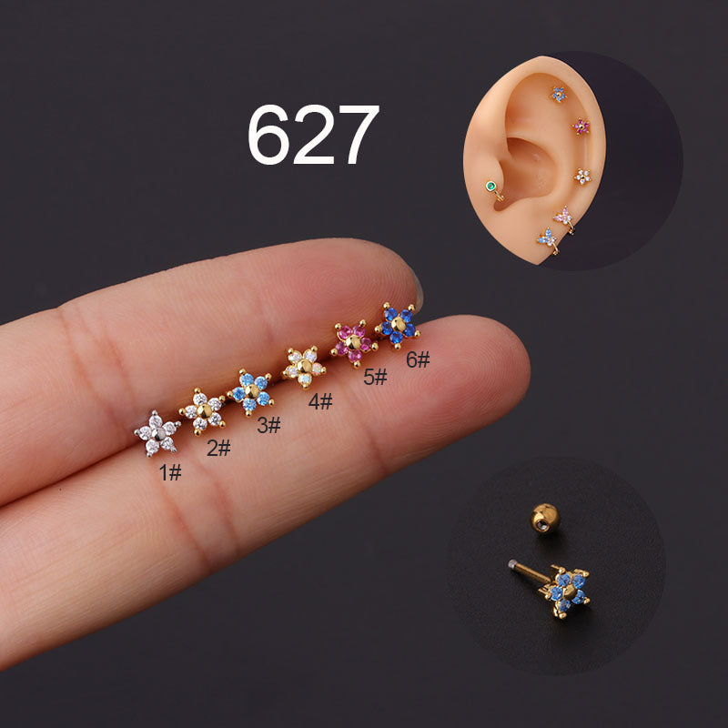 Screw Twist Ball Stainless Steel Thin Needle Stud Earrings