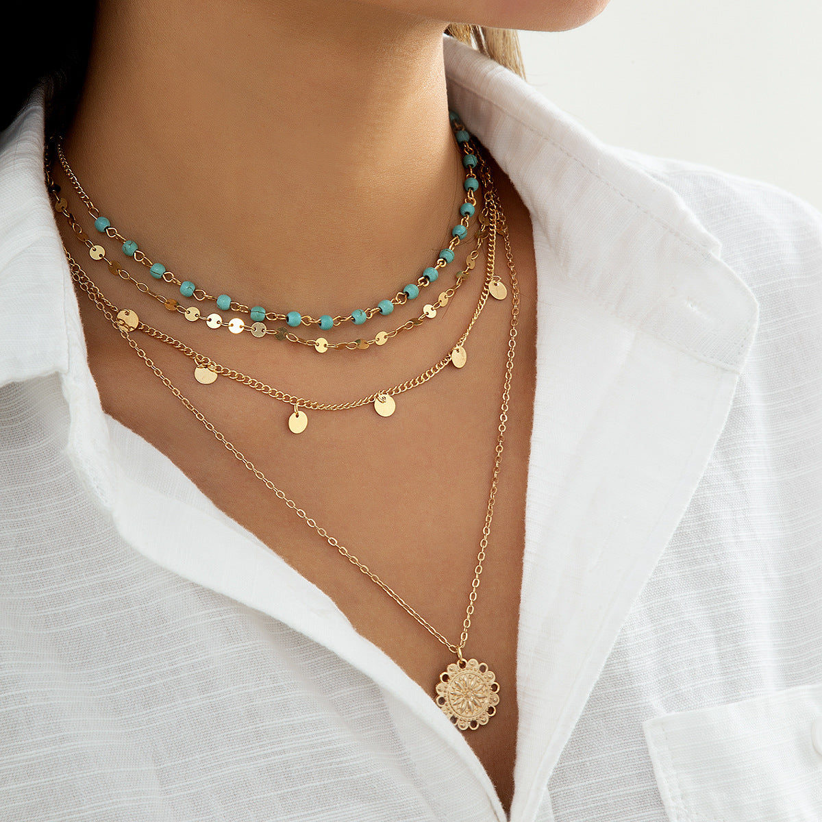 Pendentif disque de fleur en perles turquoise pour femmes, pour colliers capricieux Vintage