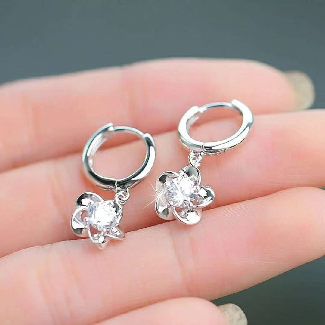 Fashion Flower White Diamond Sier Simple Graceful Rings