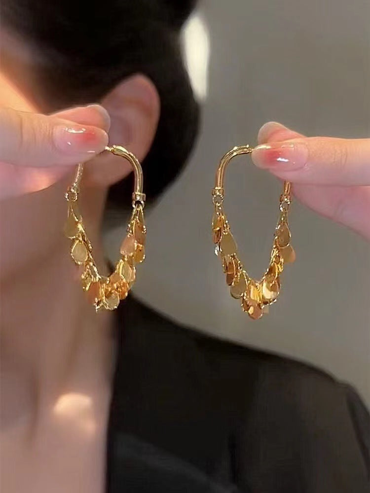 Metal Sequins Tassel Female Wheat Ear Clip Fashion High Earrings