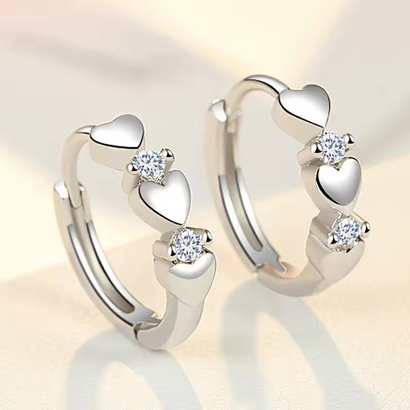 Zircon Cold Style Heart-shaped Fashion Clips Sier-plated Earrings