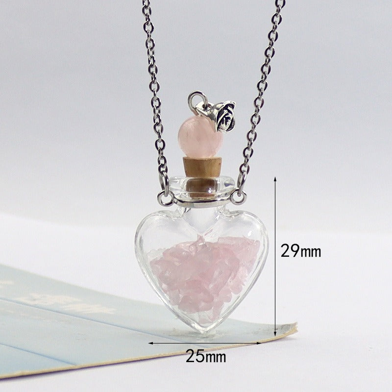Transparent Heart-shaped Colored Glaze Perfume Essential Necklaces