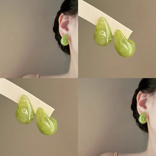 Gao Green Smudges Water Drop Design High-grade Female Earrings
