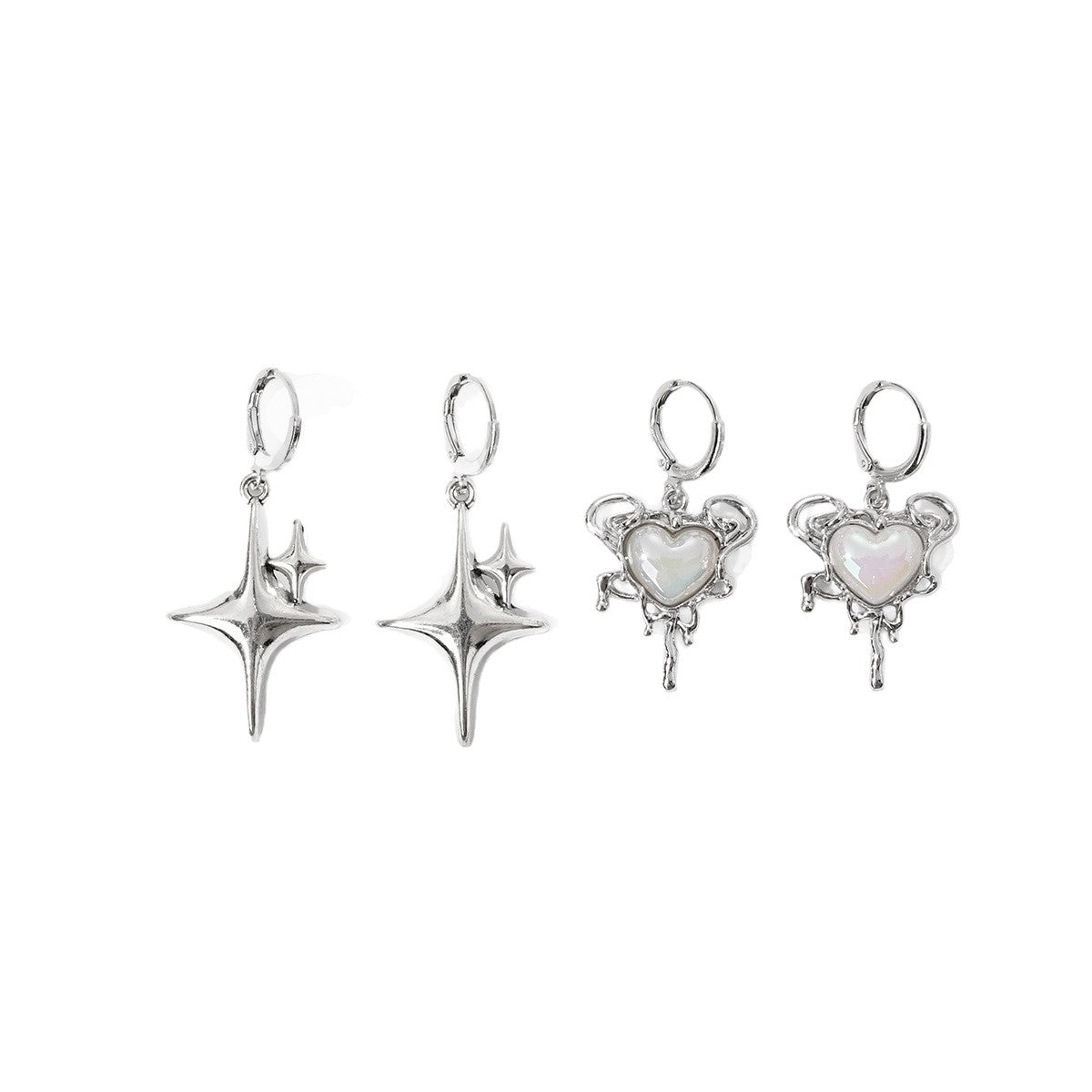 Women's Style Sweet Cool Sier Shaped Heart Shape Suit Ear Clip Stud Earrings