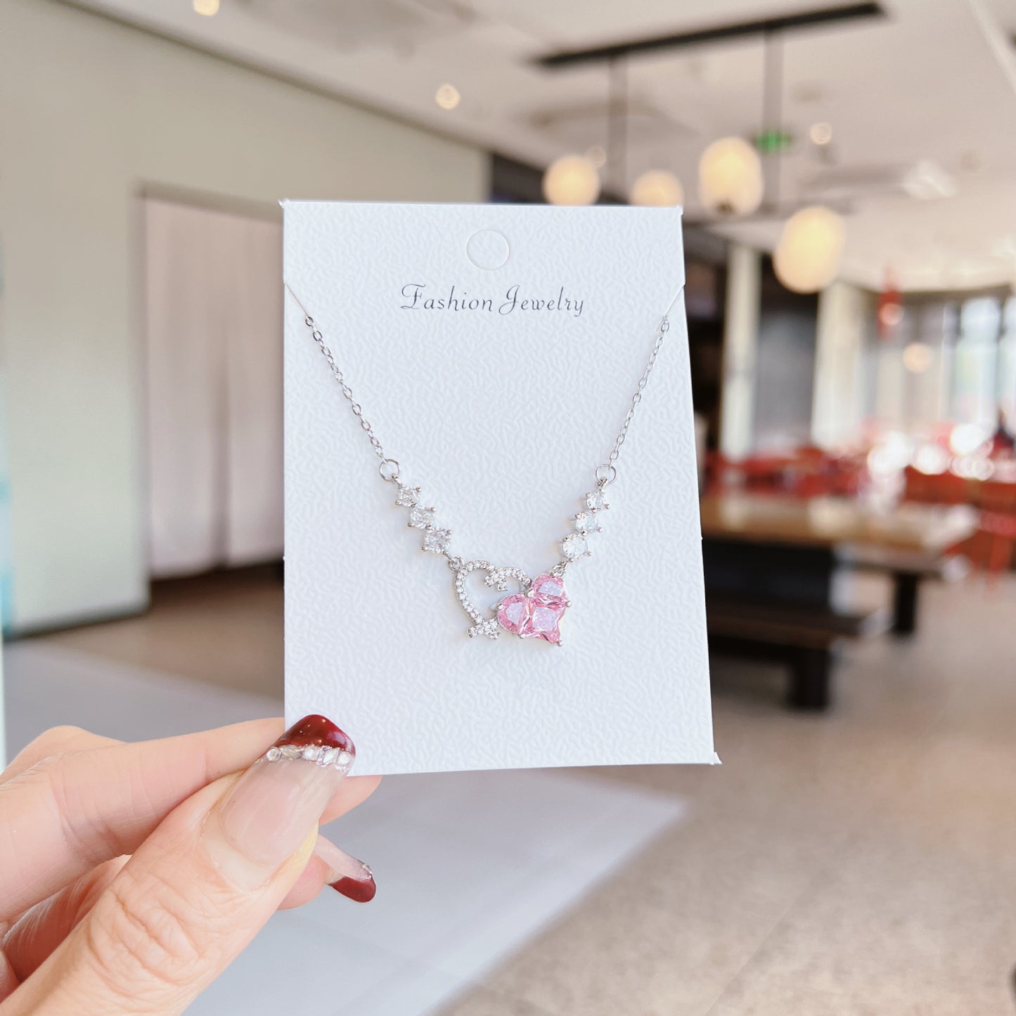 Luxury Sweet Super Pink Flowers Water Drop Female Fully Jeweled Necklace