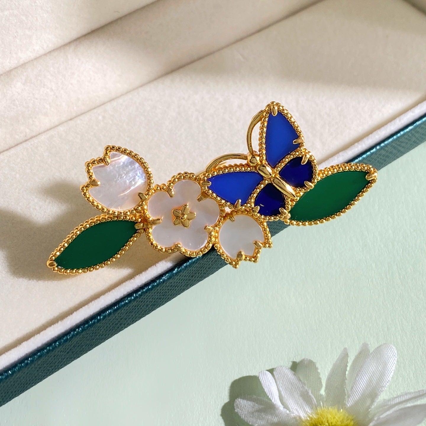 Ingenious Butterfly Flower Car Blue Green Contrast Color Fresh Elegant Jewelry Set