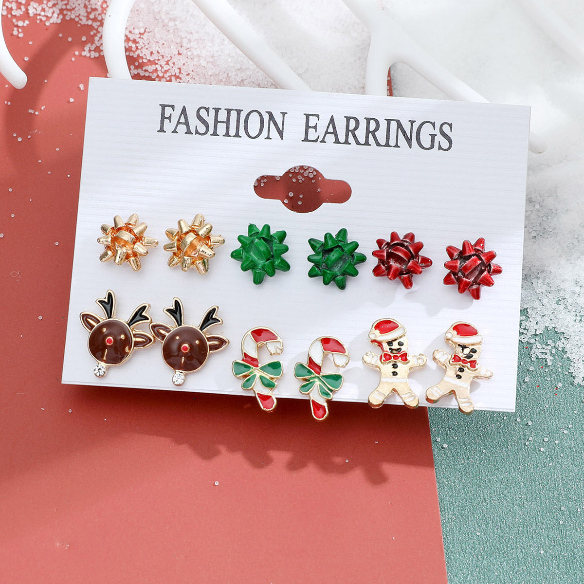 Women's Series Snowflake Bell Combination Suit Cartoon Earrings