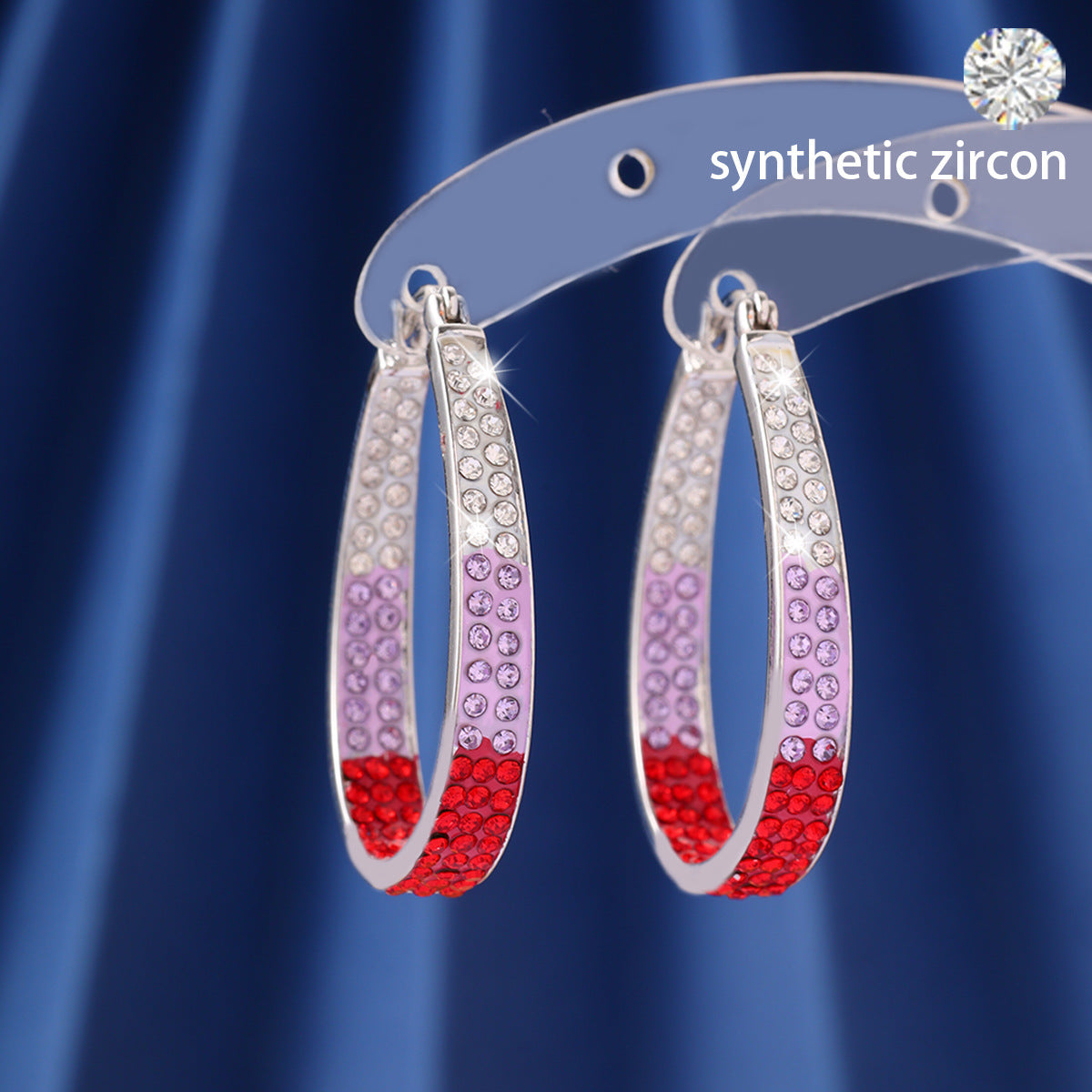 Three-color Gradient Graceful Personality Ear Clip Diamond Earrings