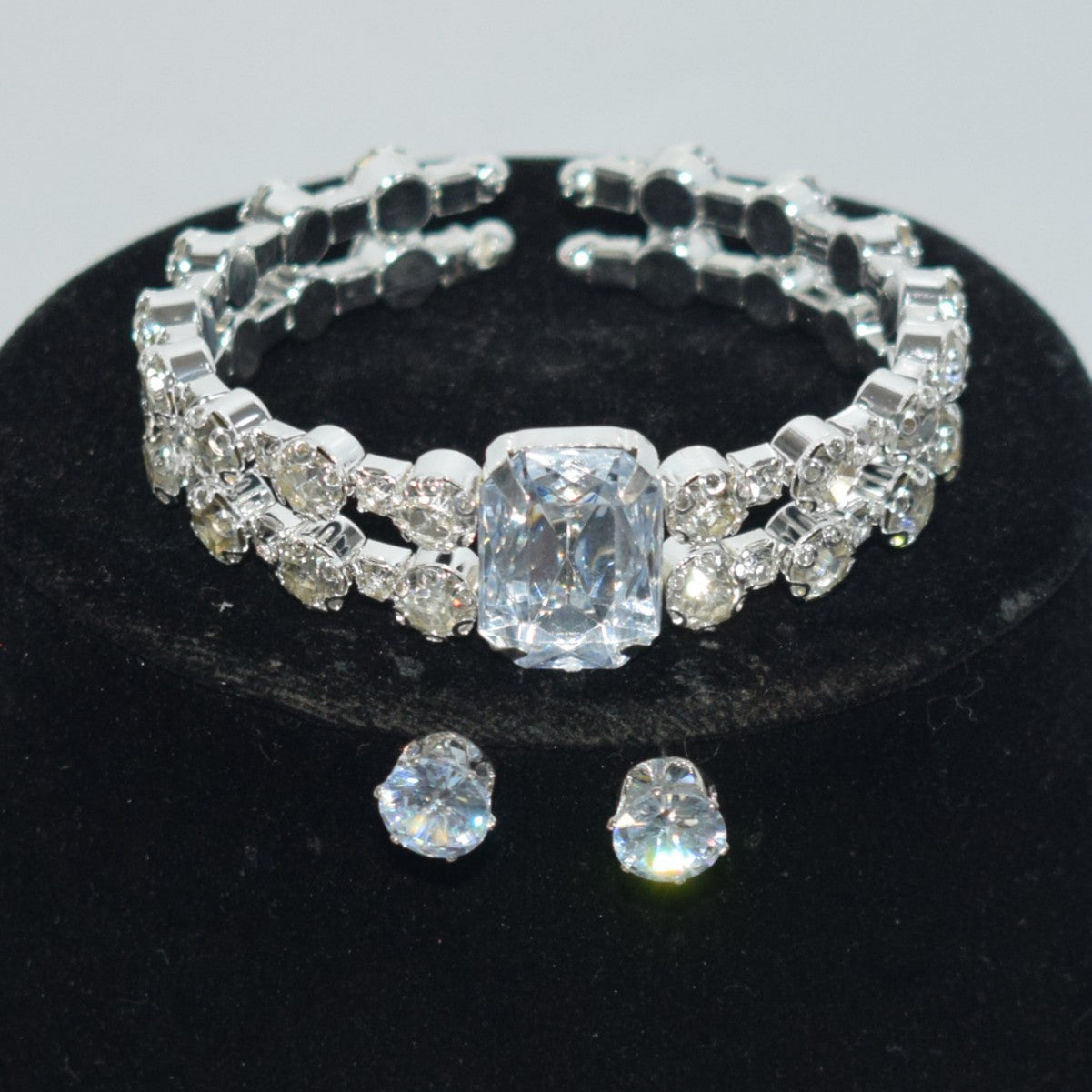 Bridal Double Row Gold Sier Collar Three-piece Diamond Claw Jewelry Set