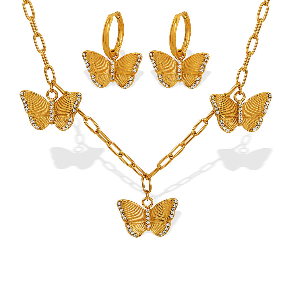 Minority Fairy Flying Zircon Style High-grade Butterfly Jewelry Set