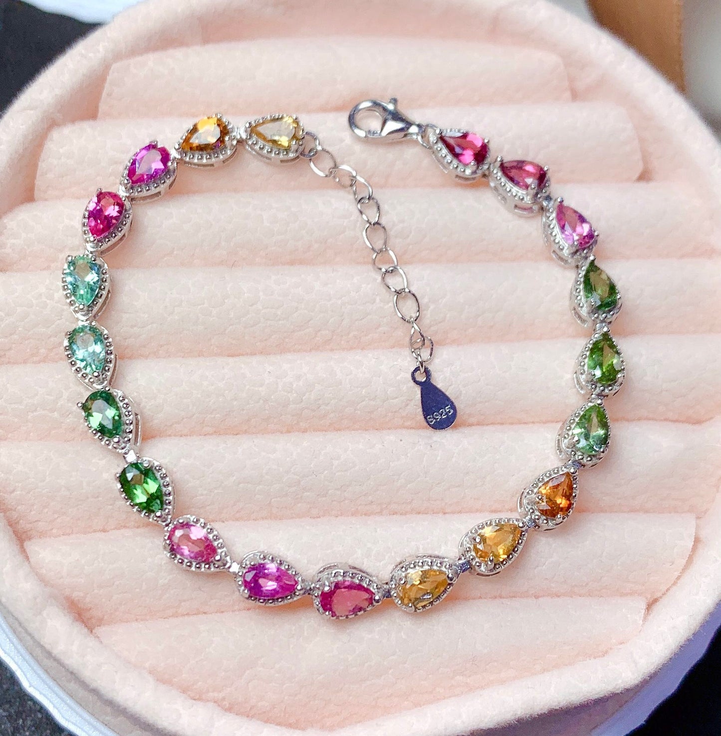 Women's Natural Candy Tourmaline Fashion Sier Plated Bracelets