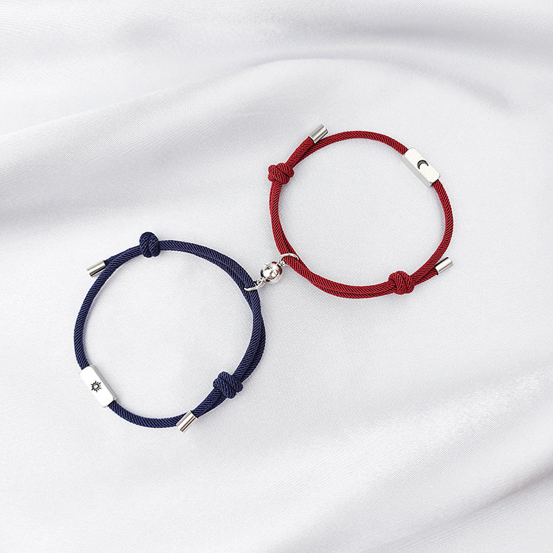 Bracelets de couple à succion magnétique soleil et lune en acier inoxydable pour femmes et hommes