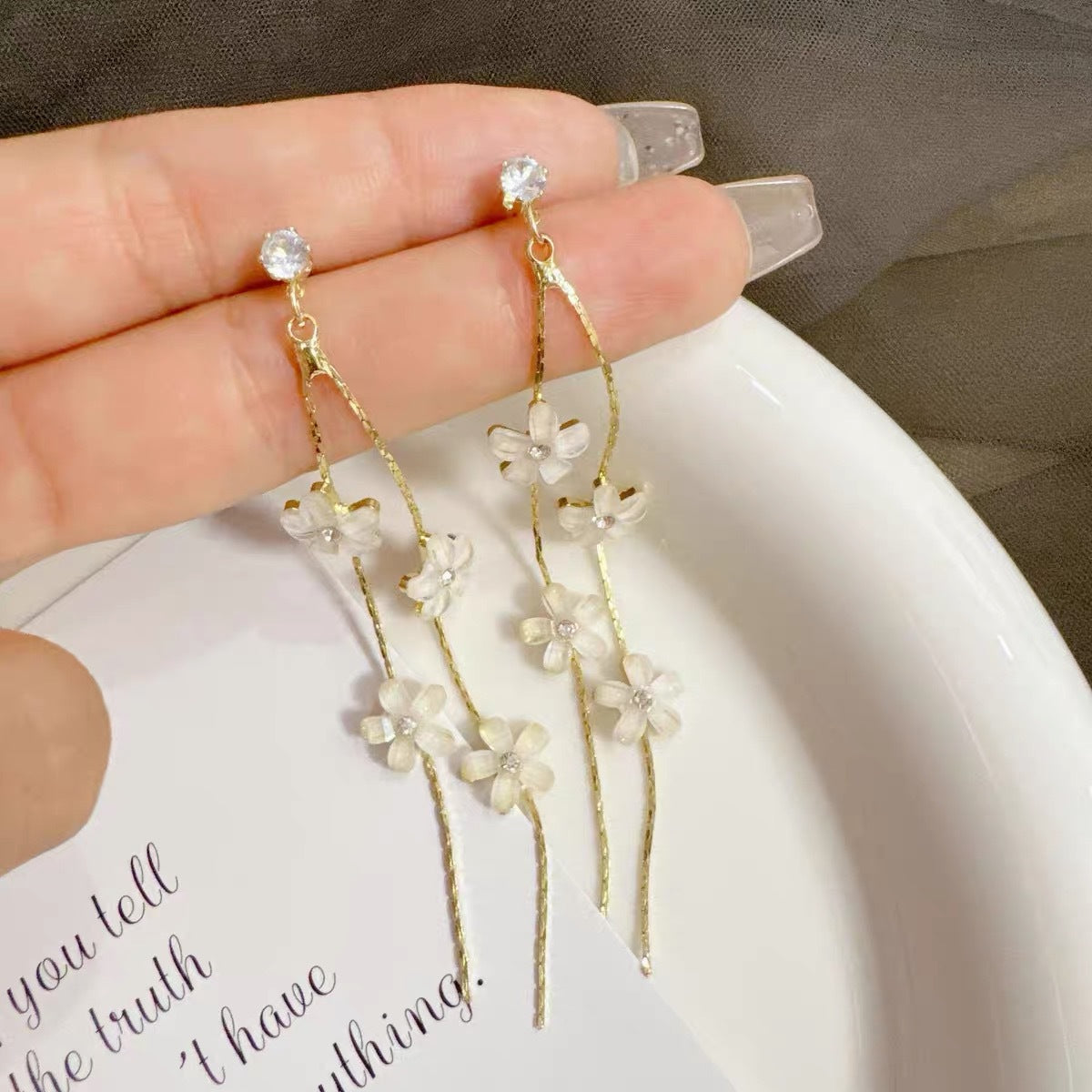 Cherry Blossom Little Daisy Long Fringe Sweet Design Stud Earrings