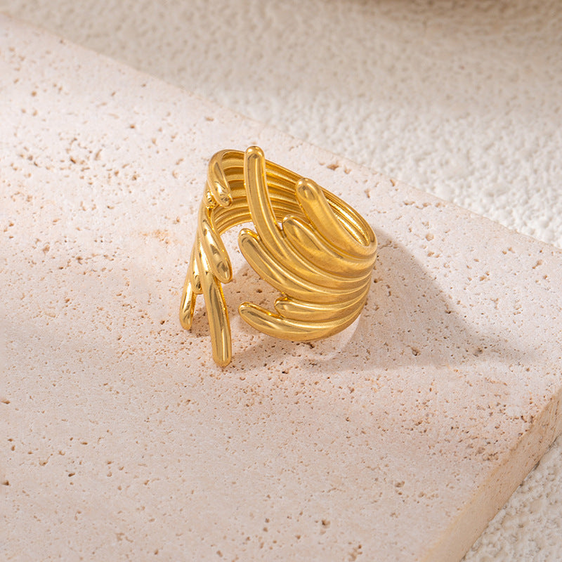 Fashionable Elegant Stainless Steel Leaf Female Style Hip Ring