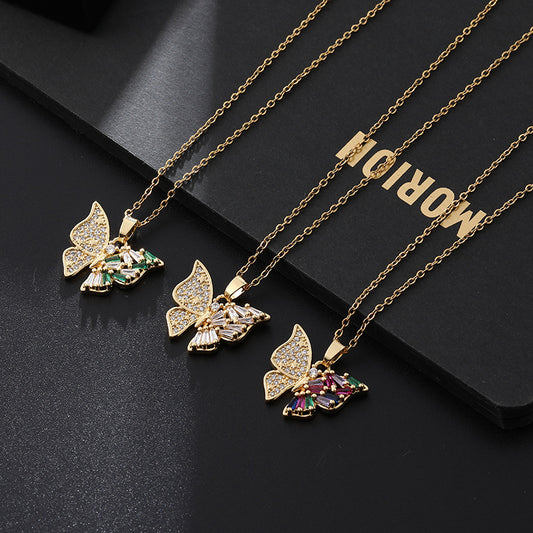 Square Zircon Butterfly Pendant Personality Trendy Style Temperament Necklaces