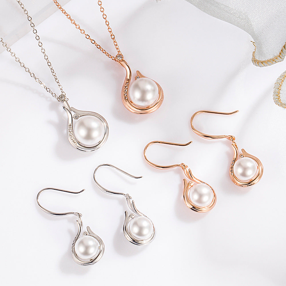 Pearl Eardrop Elegant High Sense Suit Clavicle Chain Gift Jewelry Set