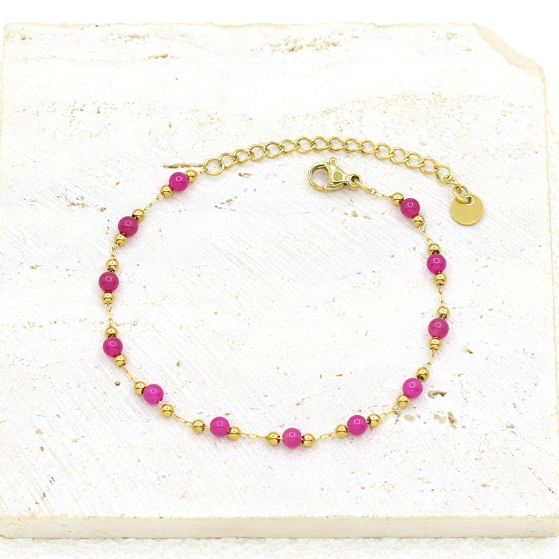 Women's Popular Freshwater Pearl Natural Stone Stainless Steel Electroplated Real Gold Bracelets