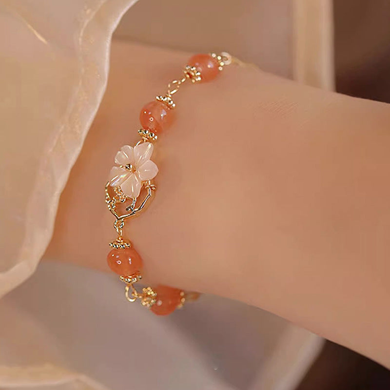 Women's Carnelian Design Retro Fritillary Small Flower Bracelets