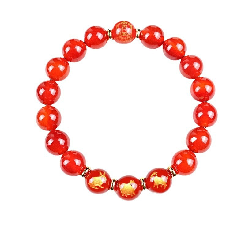 Bracelets 3-en-1 Bouddha Gardien du Zodiaque en Agate Rouge pour Homme